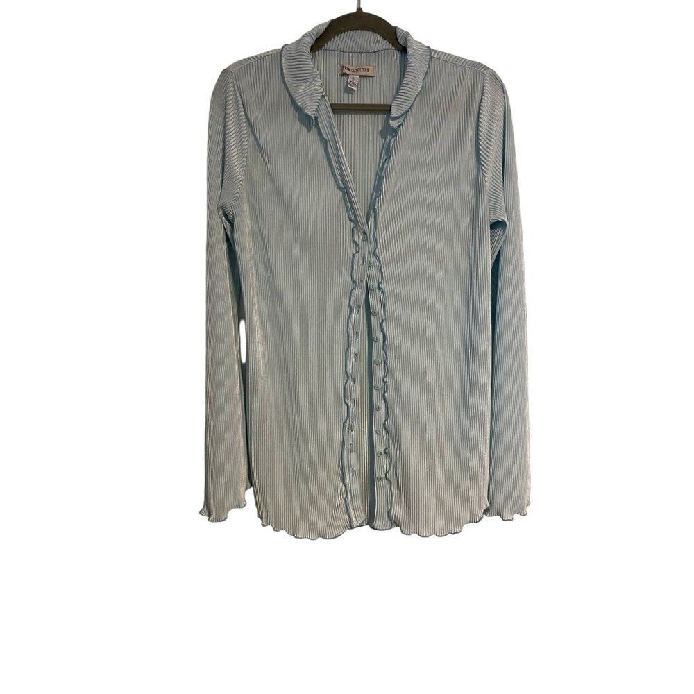 Urban Outfitters Women’s L Top Light Blue Long Sleeve Ruffled Collar Blouse